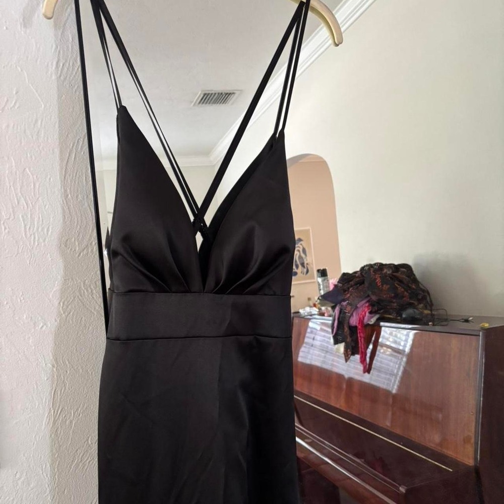 Black fitted satin gown